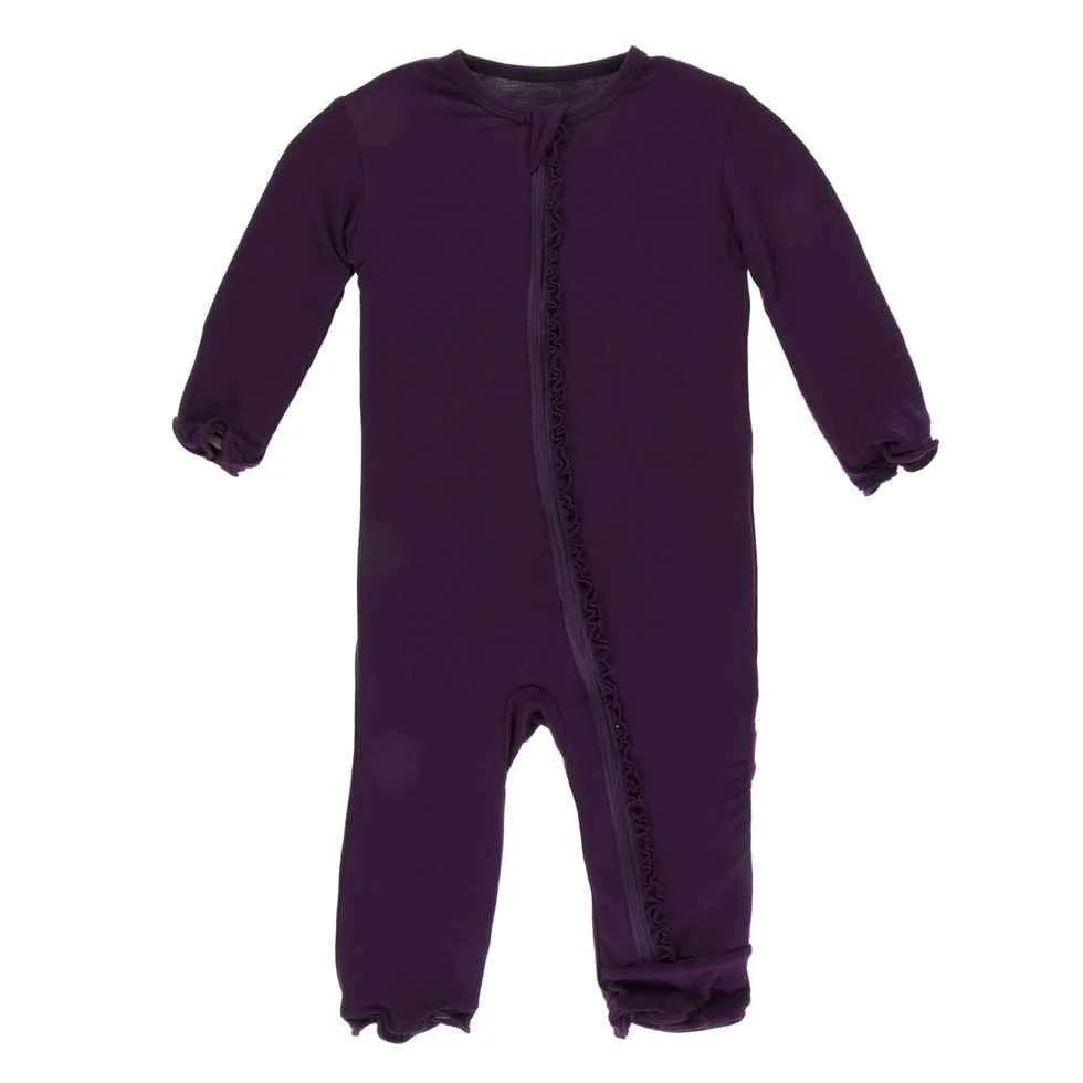 Solid Bamboo Muffin Ruffle Coverall with Zipper - Wine Grapes - Image 4