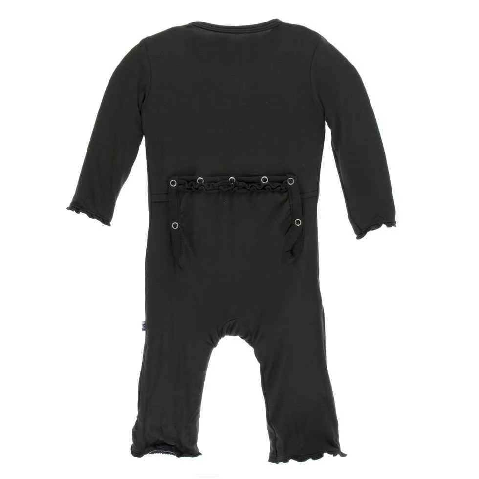 Solid Bamboo Muffin Ruffle Coverall with Zipper - Zebra - Image 2