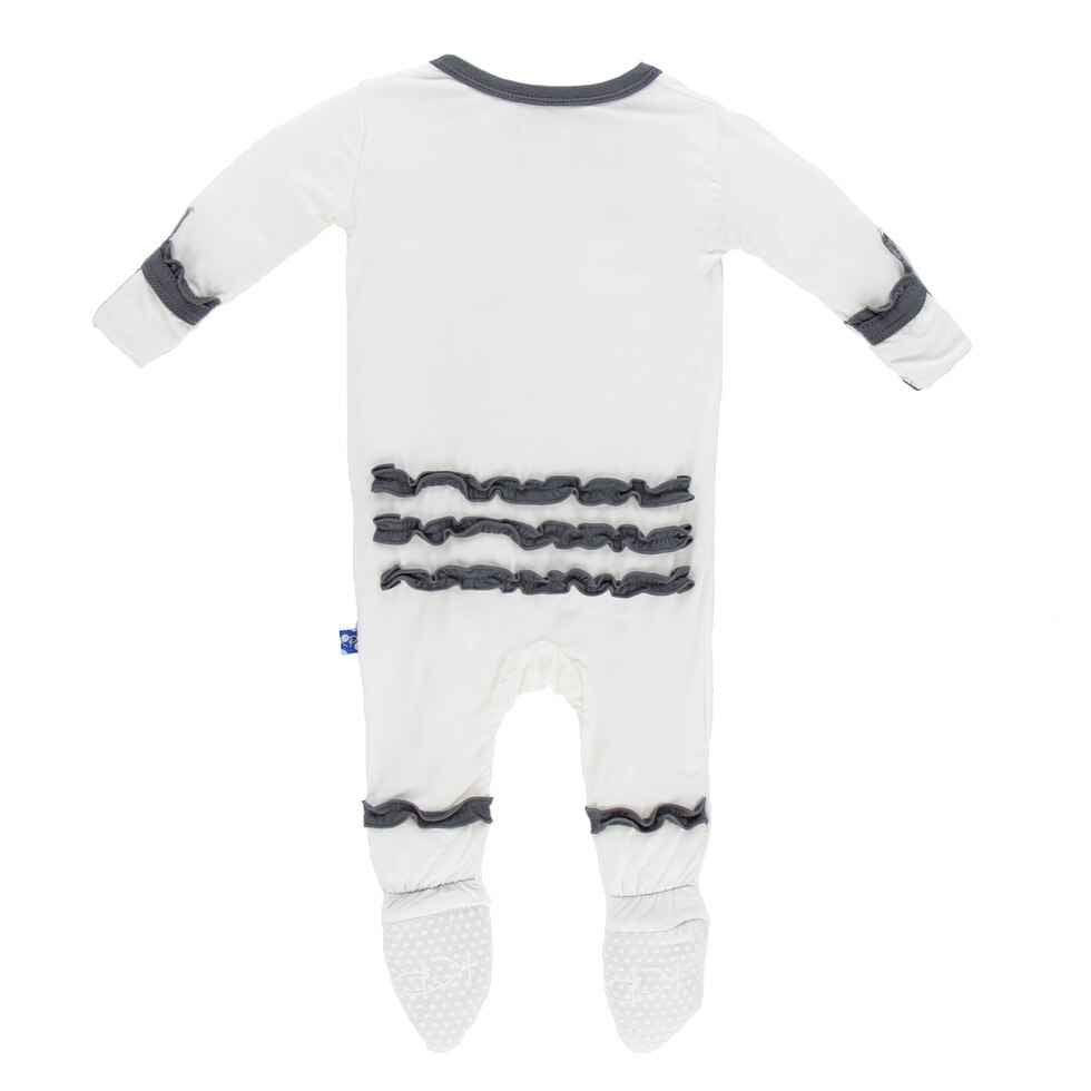Solid Bamboo Muffin Ruffle Footie with Snaps, Natural with Stone - Image 2