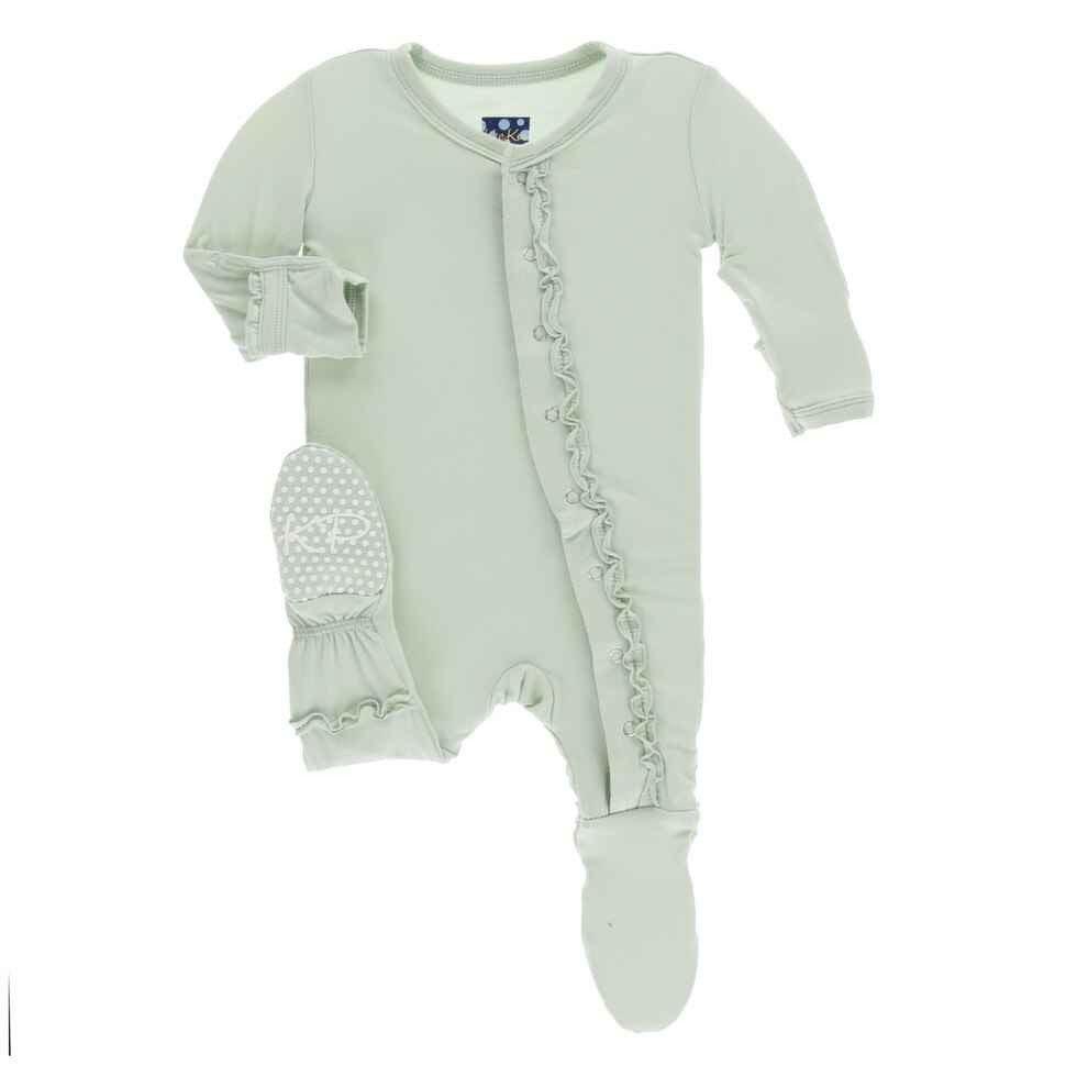 Solid Bamboo Muffin Ruffle Footie with Snaps - Aloe