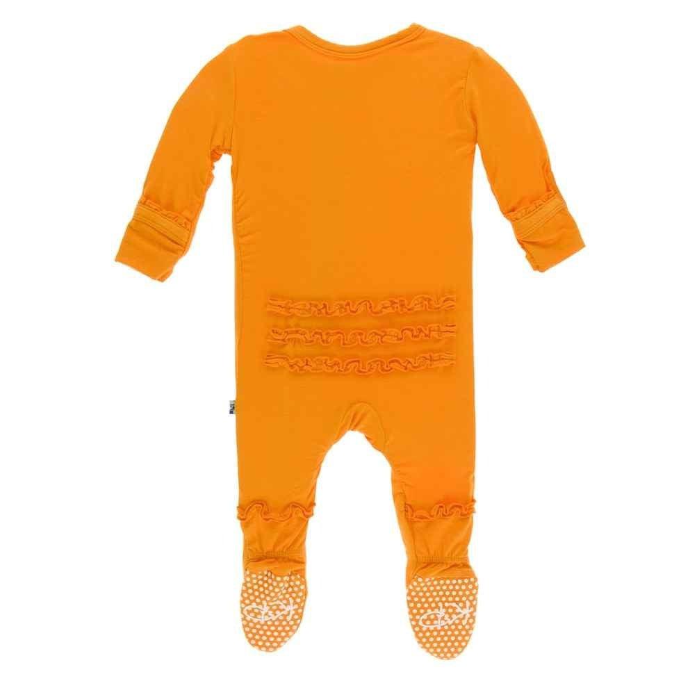 Solid Bamboo Muffin Ruffle Footie with Snaps - Apricot - Image 2