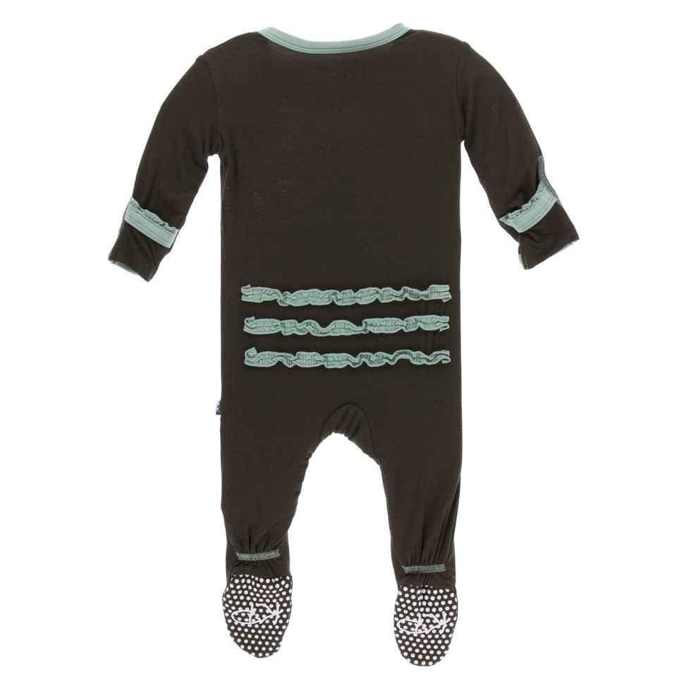 Solid Bamboo Muffin Ruffle Footie with Snaps - Bark with Shore - Image 2