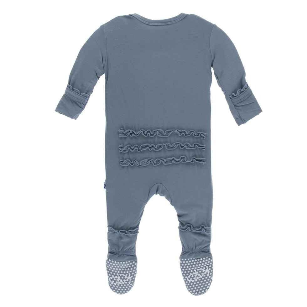 Solid Bamboo Muffin Ruffle Footie with Snaps - Dusty Sky - Image 2