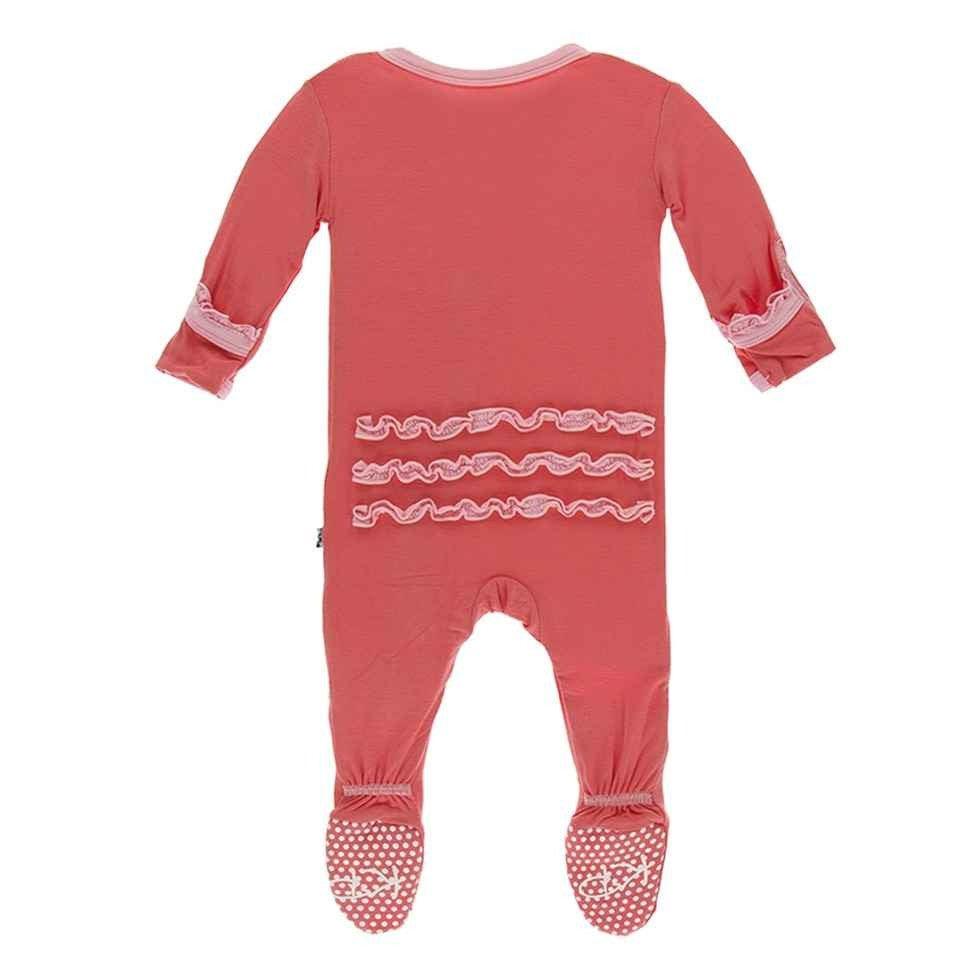 Solid Bamboo Muffin Ruffle Footie with Snaps - English Rose with Lotus - Image 2
