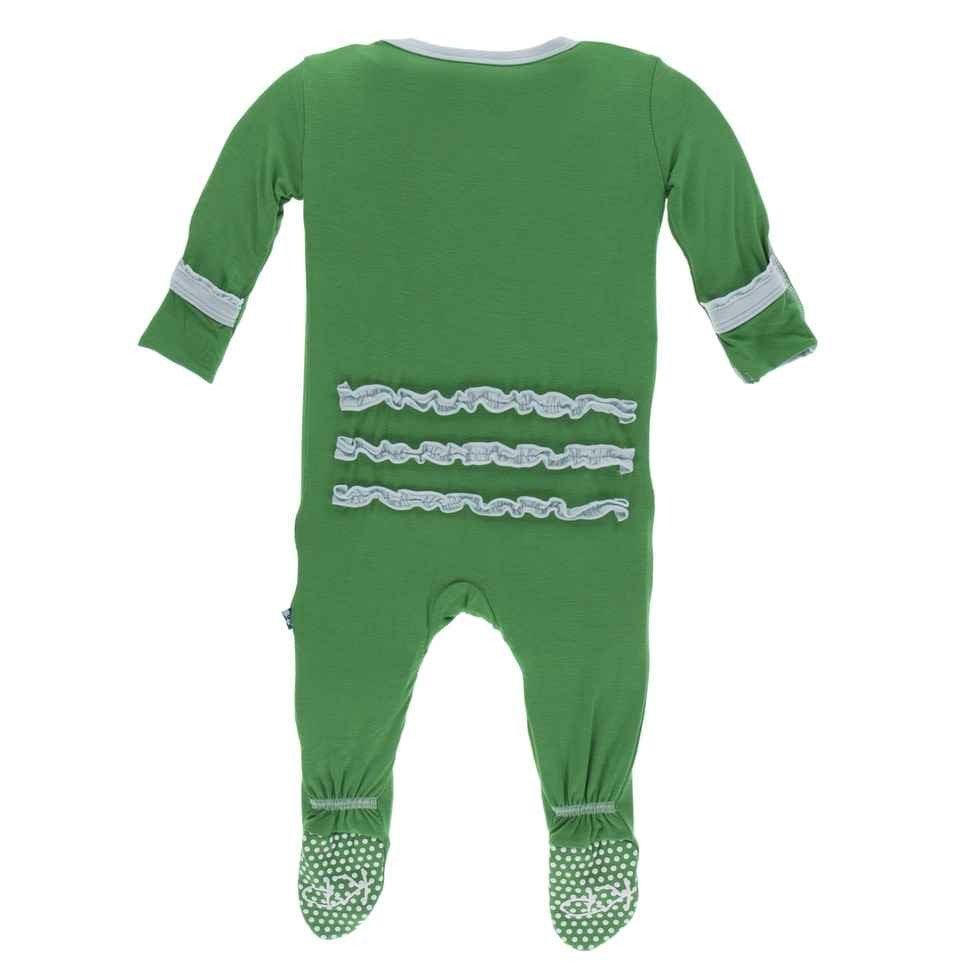 Solid Bamboo Muffin Ruffle Footie with Snaps - Fern with Spring Sky - Image 2
