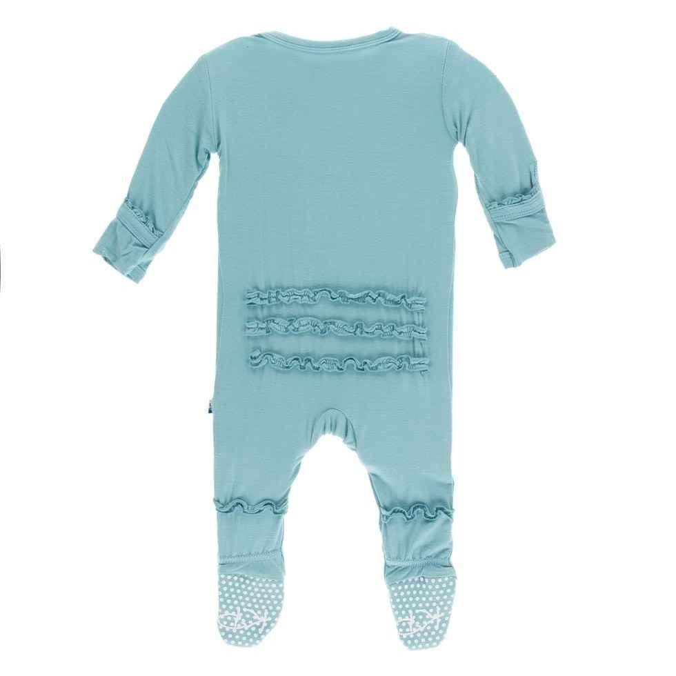 Solid Bamboo Muffin Ruffle Footie with Snaps - Glacier - Image 2