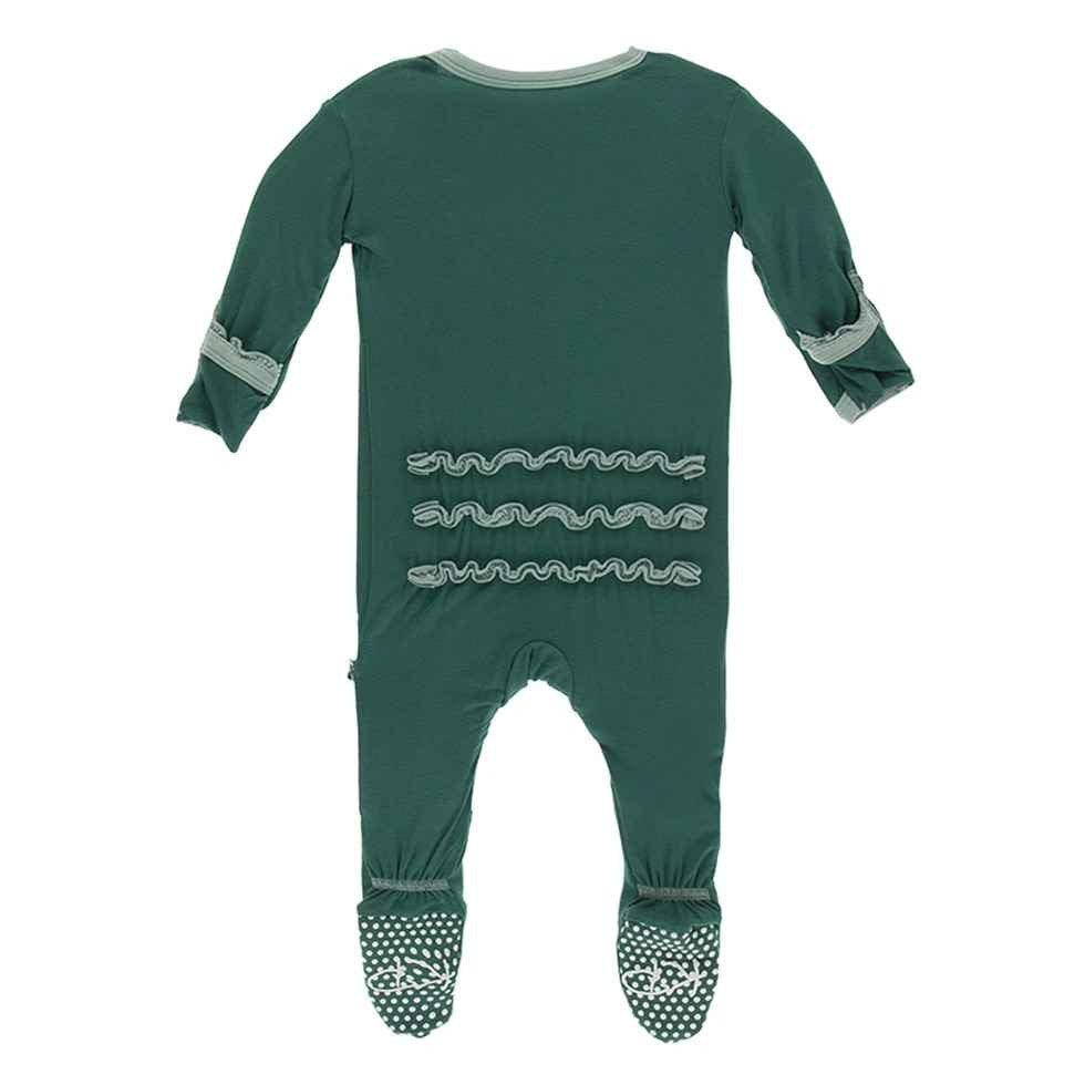 Solid Bamboo Muffin Ruffle Footie with Snaps - Ivy with Jade - Image 2