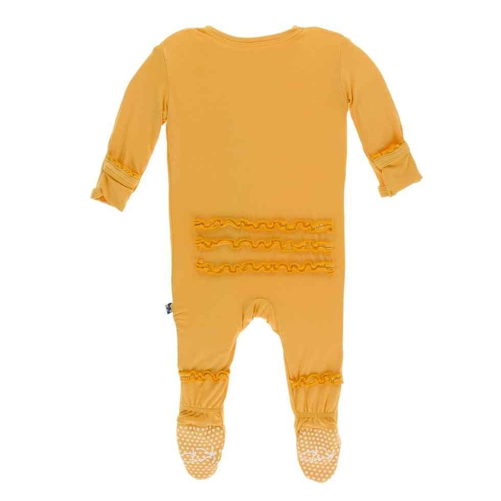 Solid Bamboo Muffin Ruffle Footie with Snaps - Marigold - Image 2