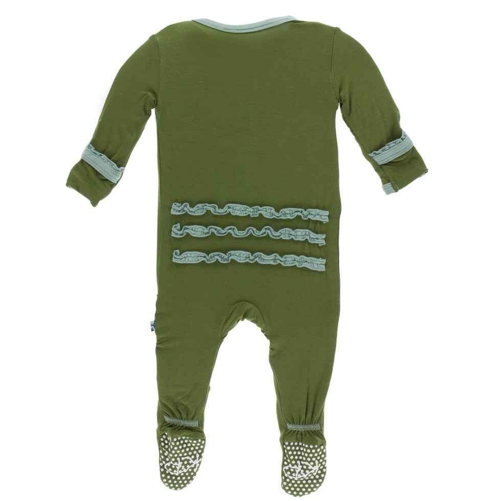 Solid Bamboo Muffin Ruffle Footie with Snaps - Moss with Shore - Image 2