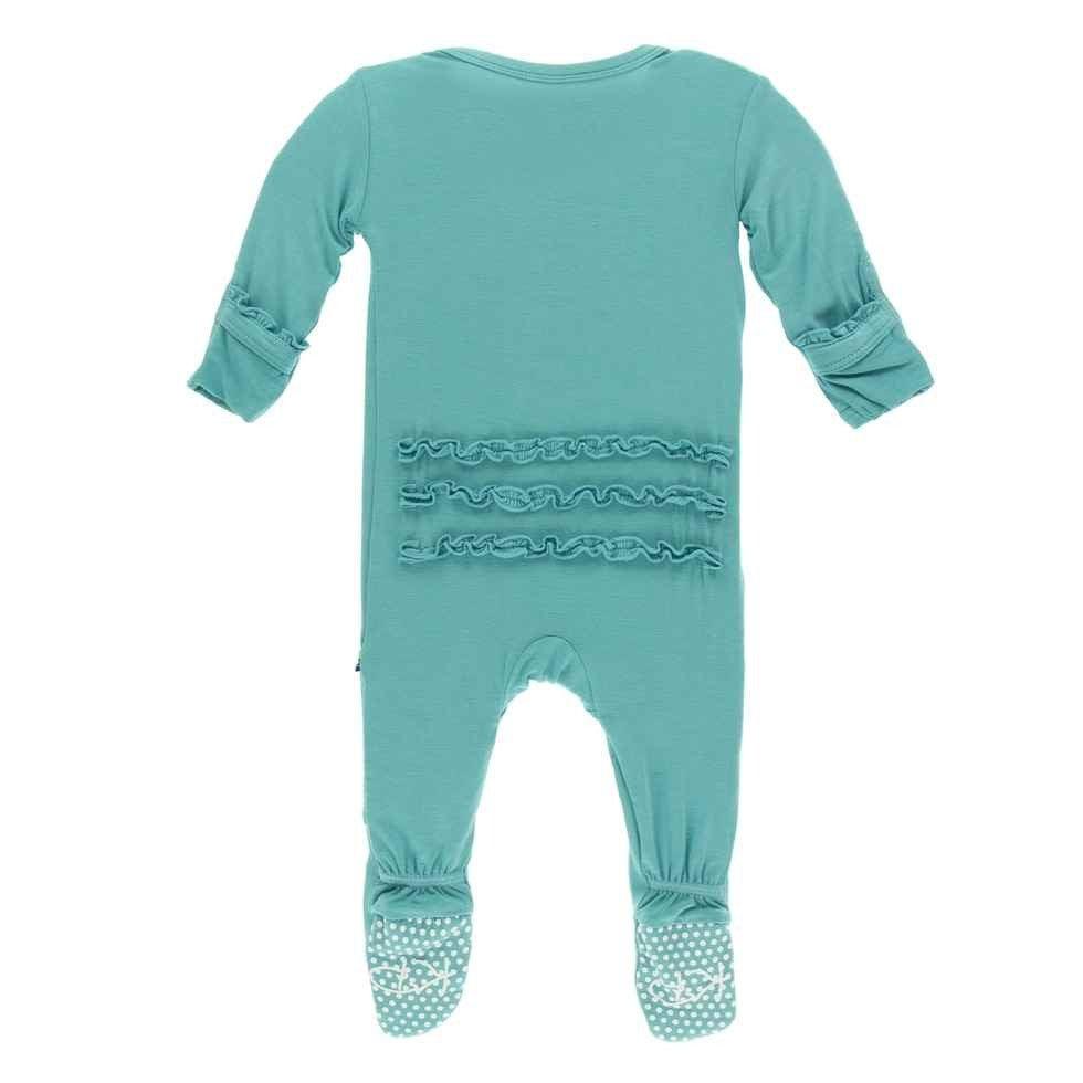 Solid Bamboo Muffin Ruffle Footie with Snaps - Neptune - Image 5