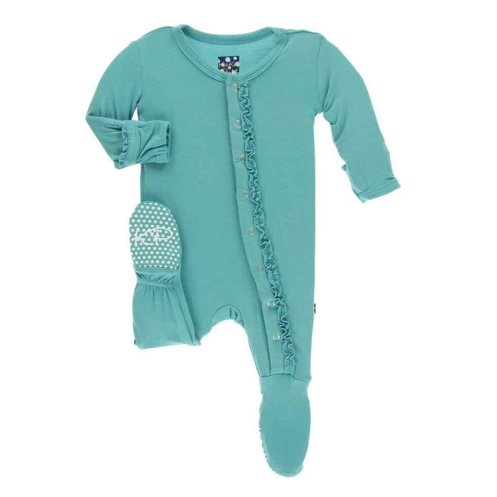 Solid Bamboo Muffin Ruffle Footie with Snaps - Neptune - Image 6