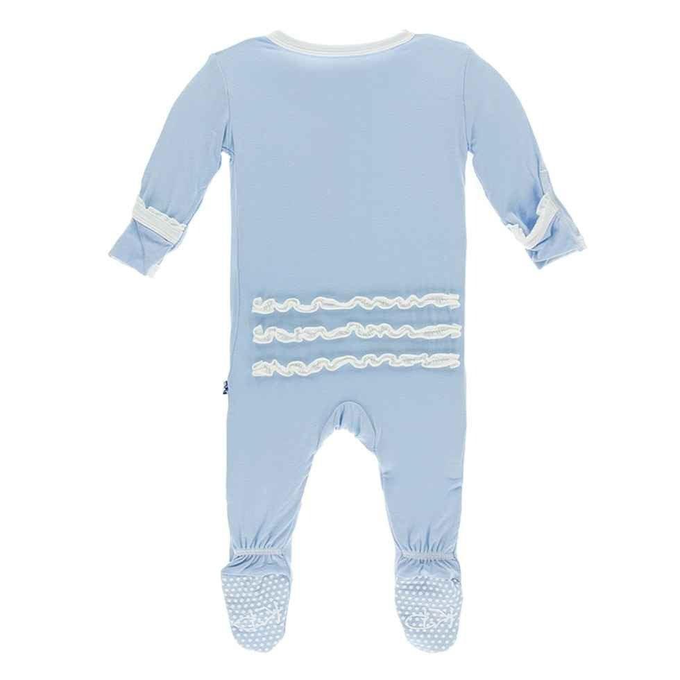 Solid Bamboo Muffin Ruffle Footie with Snaps - Pond with Natural - Image 2