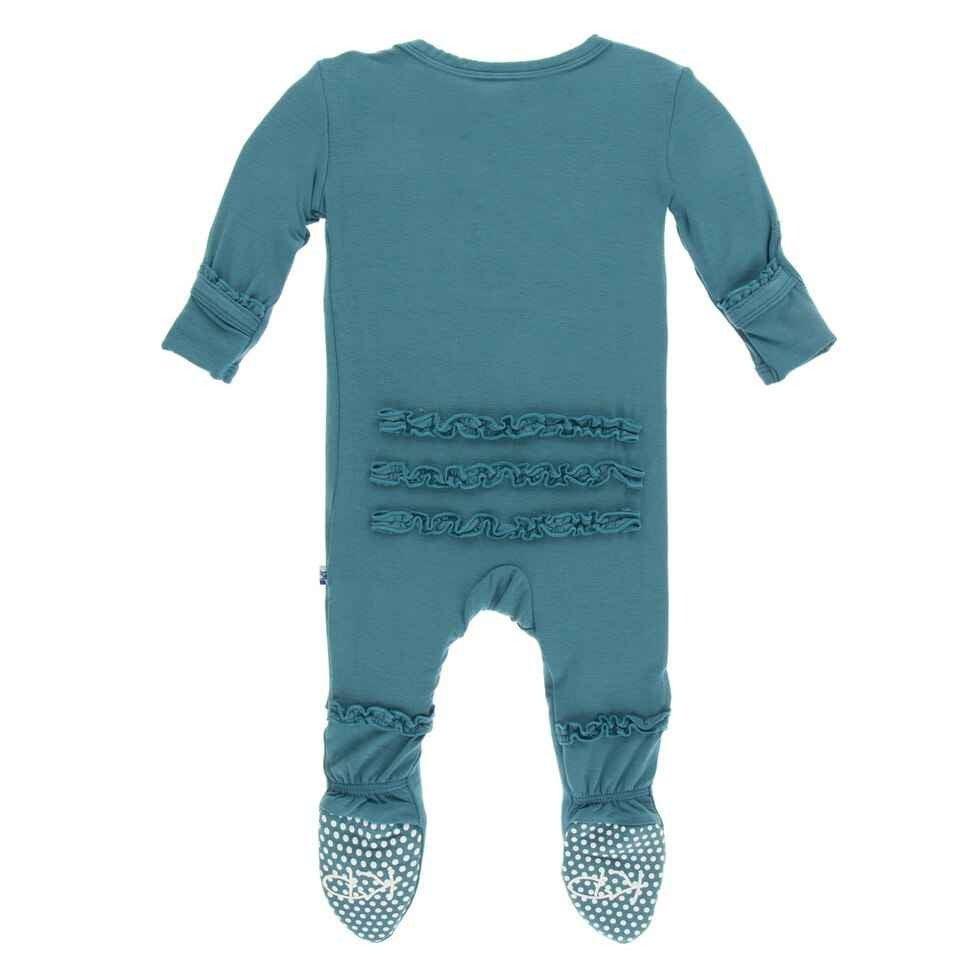 Solid Bamboo Muffin Ruffle Footie with Snaps - Seagrass - Image 2