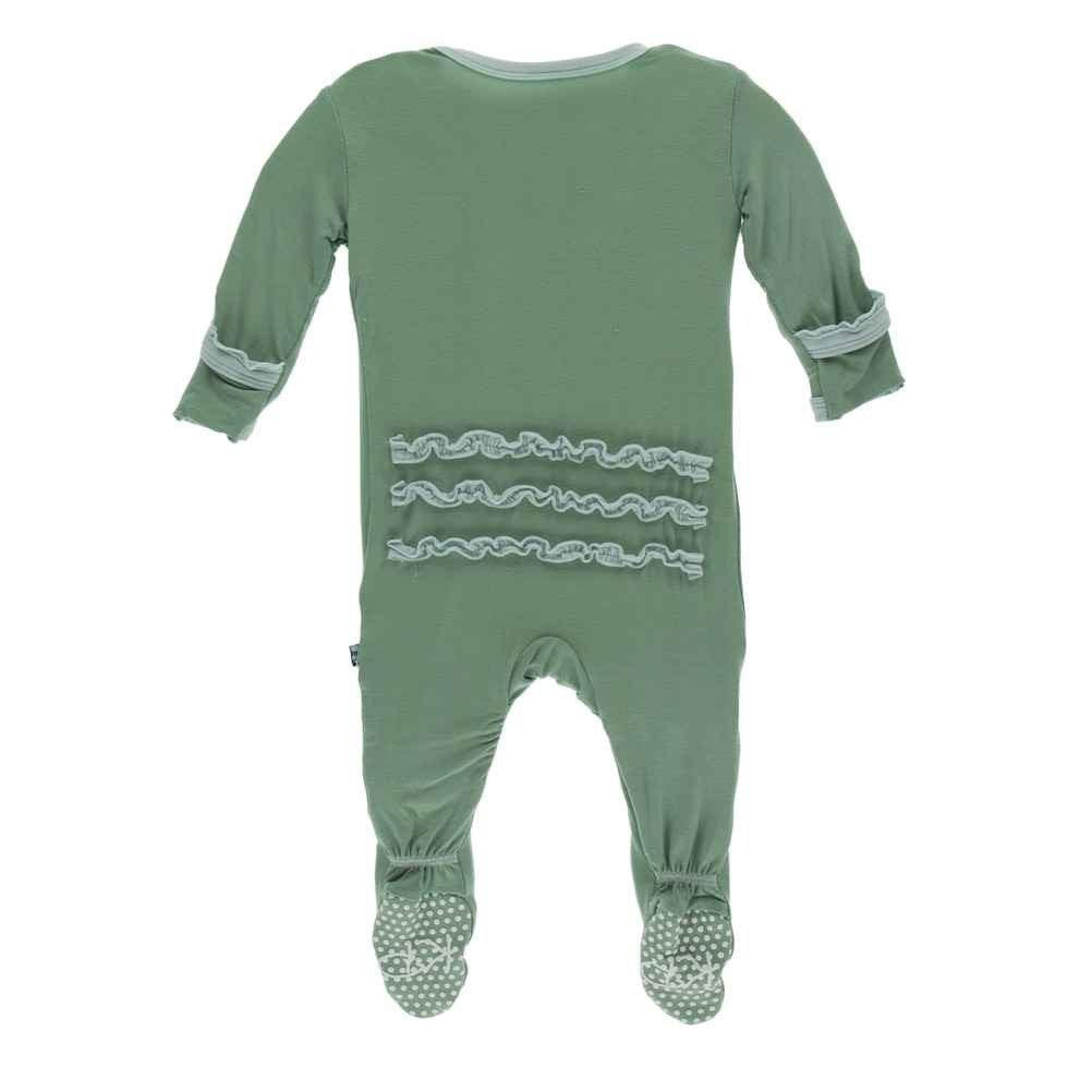 Solid Bamboo Muffin Ruffle Footie with Snaps - Shore with Spring Sky - Image 2