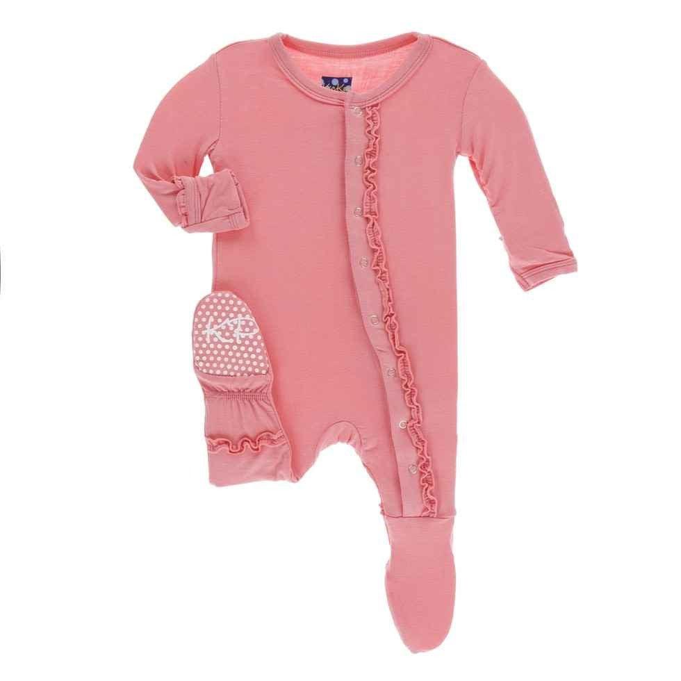 Solid Bamboo Muffin Ruffle Footie with Snaps - Strawberry - Image 2