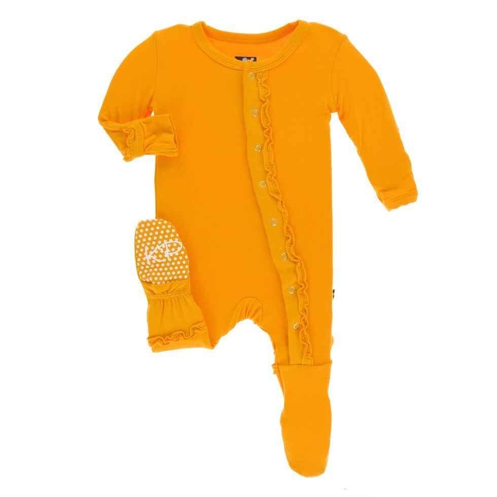 Solid Bamboo Muffin Ruffle Footie with Snaps - Tamarin