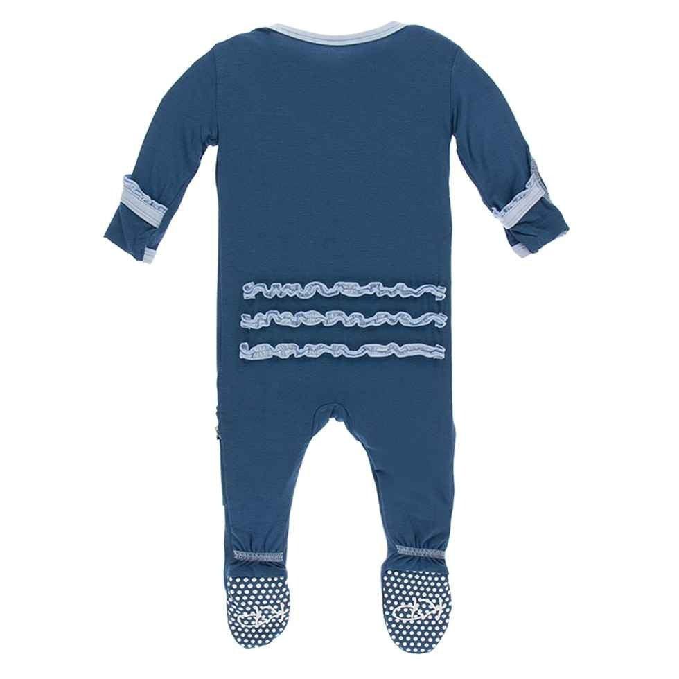 Solid Bamboo Muffin Ruffle Footie with Snaps - Twilight with Pond - Image 2