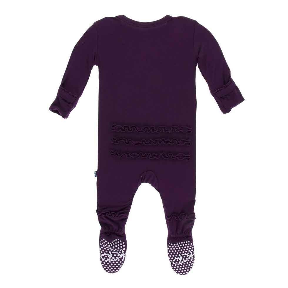 Solid Bamboo Muffin Ruffle Footie with Snaps - Wine Grapes - Image 2