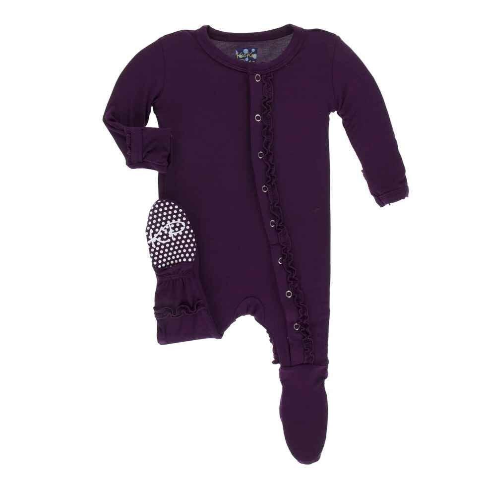 Solid Bamboo Muffin Ruffle Footie with Snaps - Wine Grapes - Image 3