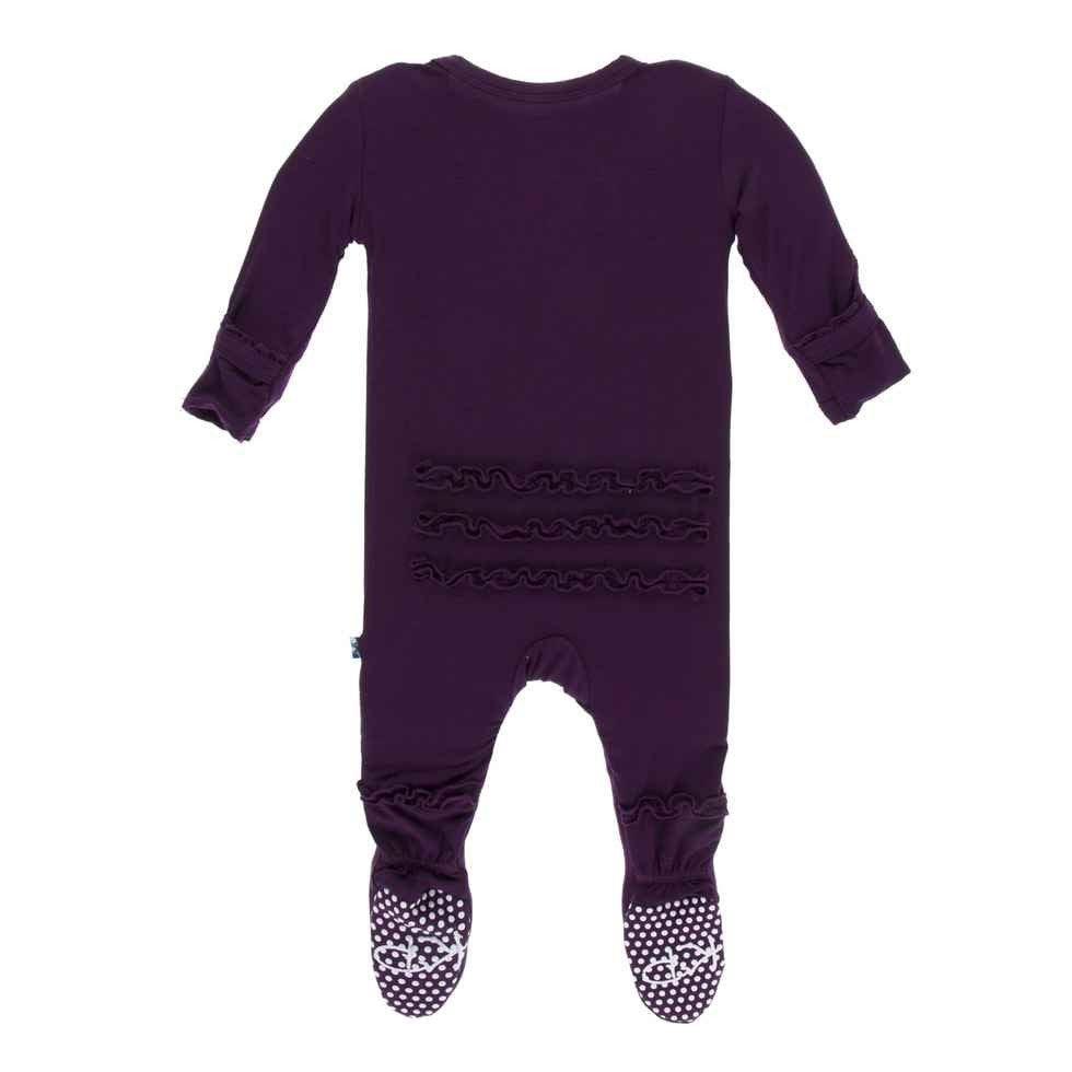 Solid Bamboo Muffin Ruffle Footie with Snaps - Wine Grapes - Image 4