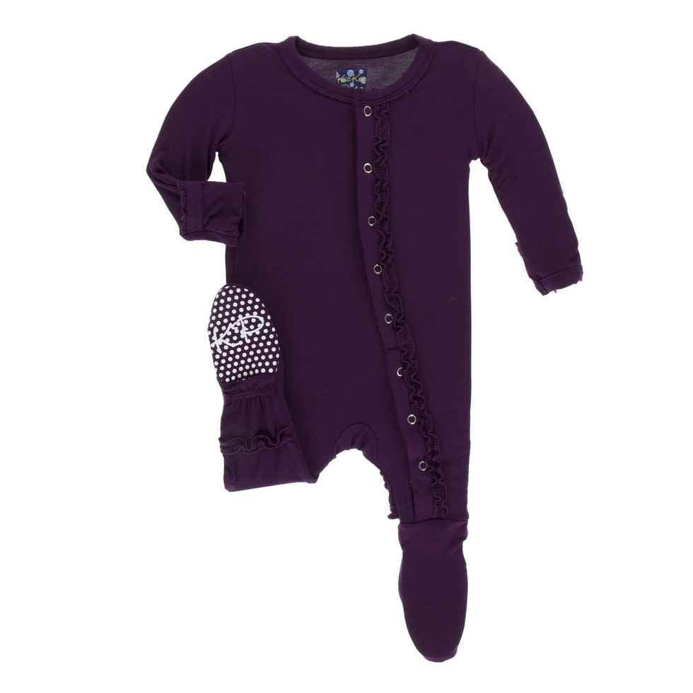 Solid Bamboo Muffin Ruffle Footie with Snaps - Wine Grapes - Image 5
