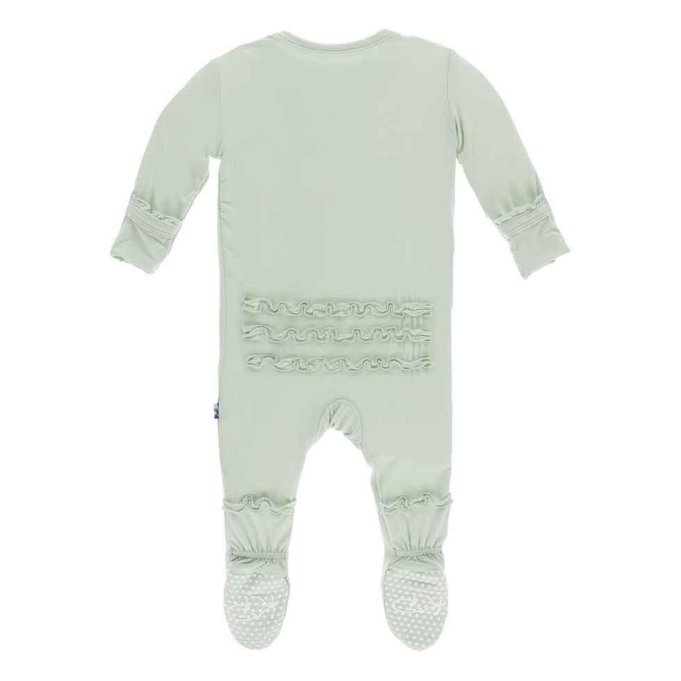 Solid Bamboo Muffin Ruffle Footie with Zipper - Aloe - Image 2