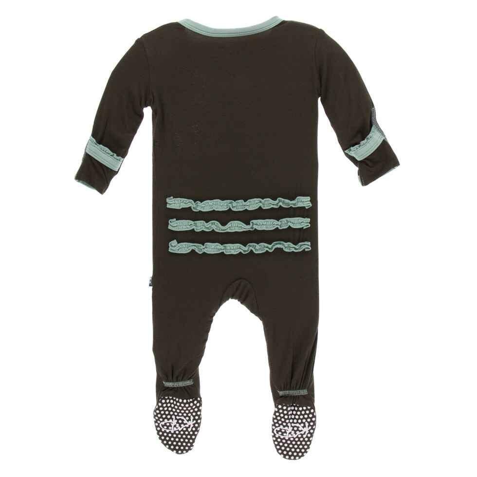 Solid Bamboo Muffin Ruffle Footie with Zipper - Bark with Shore - Image 2