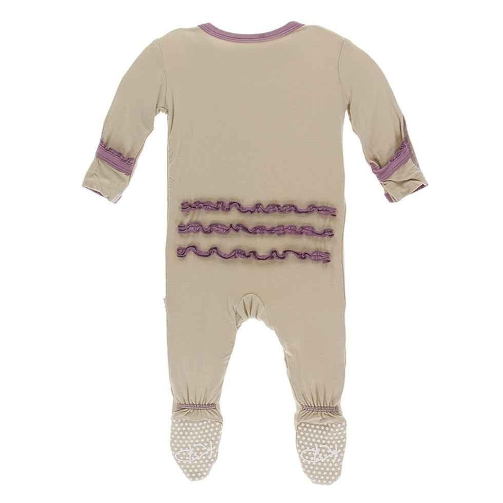 Solid Bamboo Muffin Ruffle Footie with Zipper - Burlap with Pegasus - Image 2
