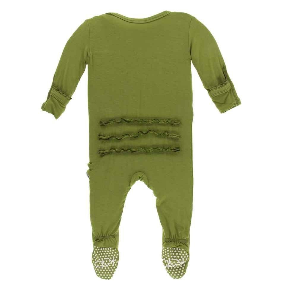 Solid Bamboo Muffin Ruffle Footie with Zipper - Grasshopper - Image 2