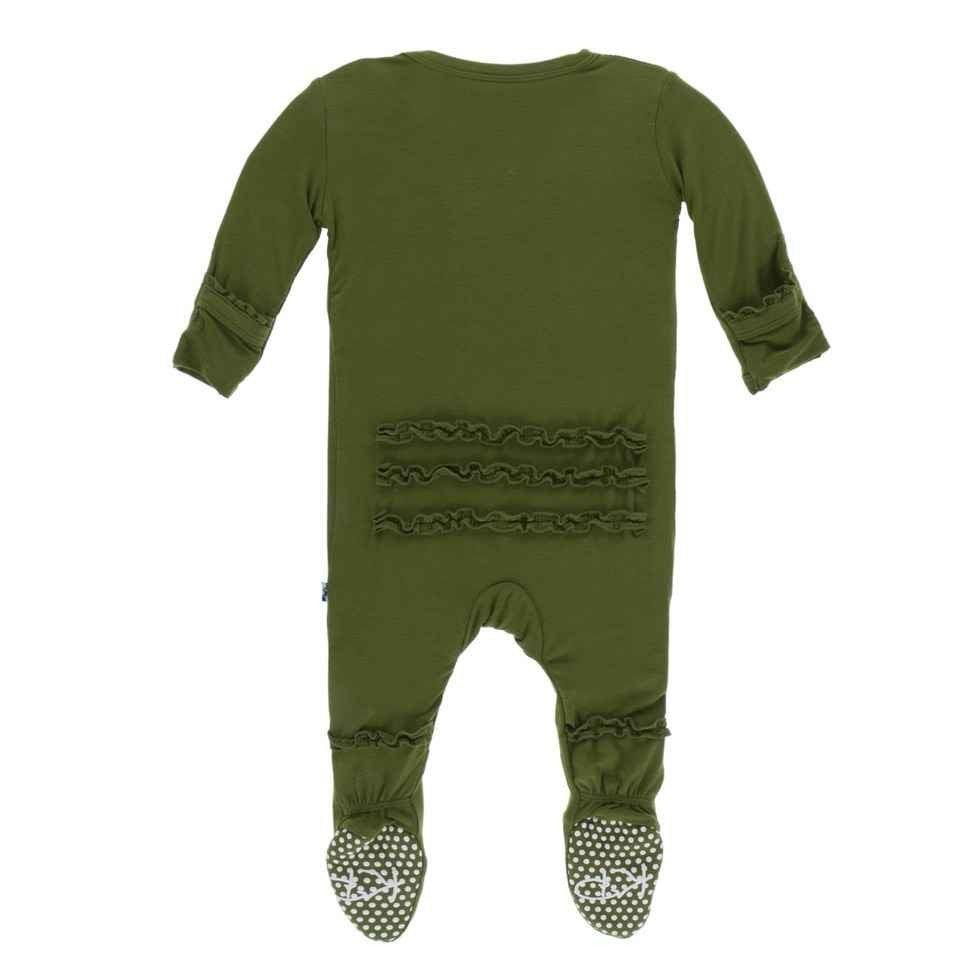 Solid Bamboo Muffin Ruffle Footie with Zipper - Pesto - Image 2