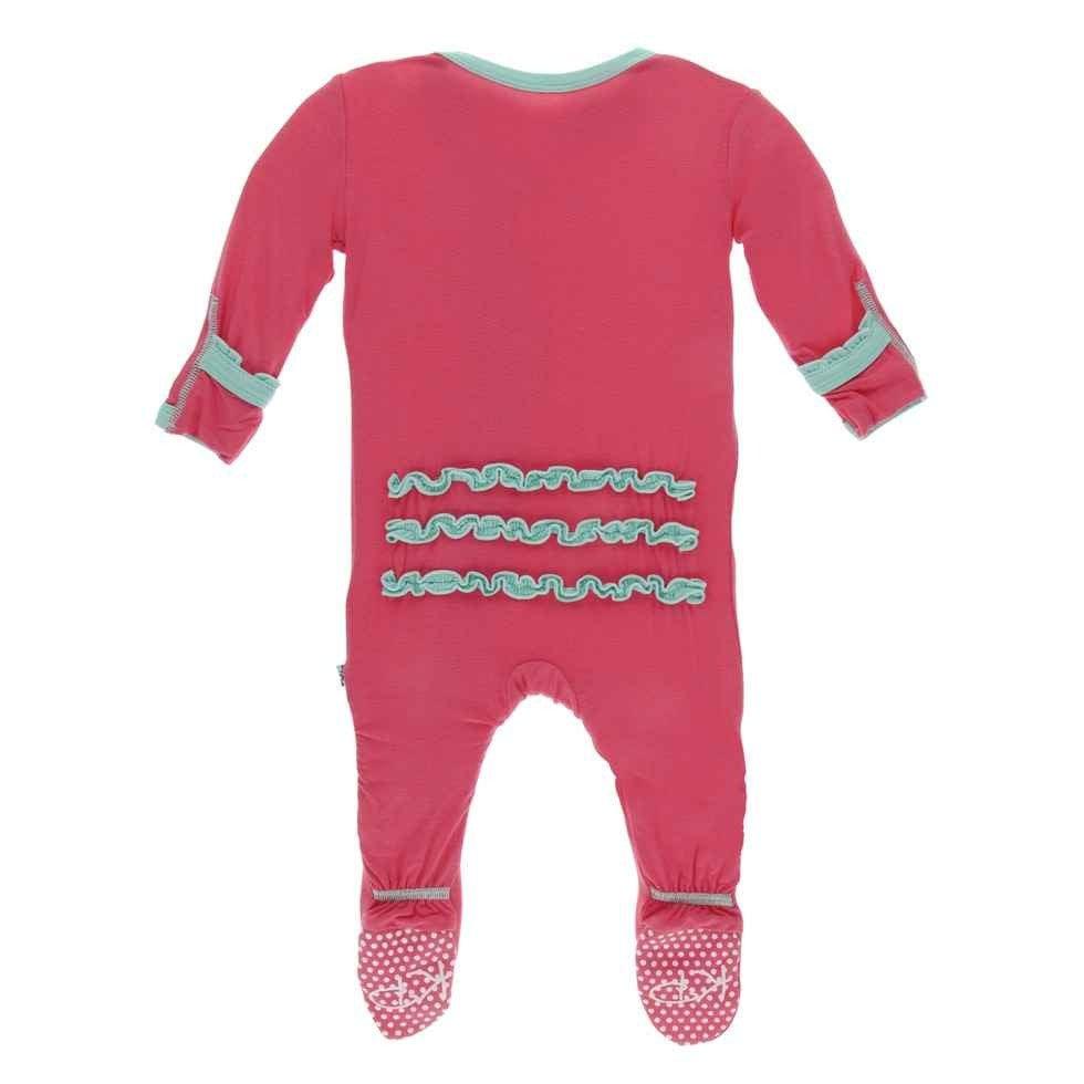 Solid Bamboo Muffin Ruffle Footie with Zipper - Red Ginger with Glass - Image 2