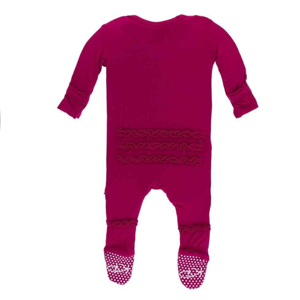 Solid Bamboo Muffin Ruffle Footie with Zipper - Rhododendron - Image 2