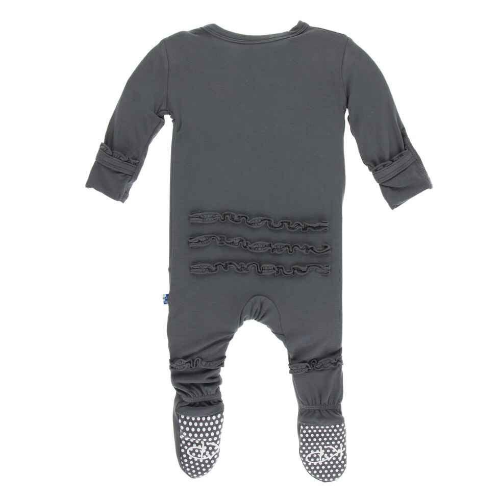Solid Bamboo Muffin Ruffle Footie with Zipper - Stone - Image 2