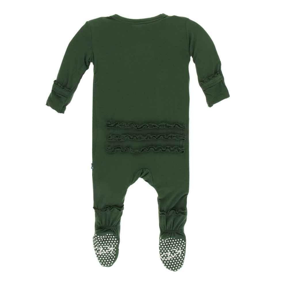 Solid Bamboo Muffin Ruffle Footie with Zipper - Topiary - Image 2