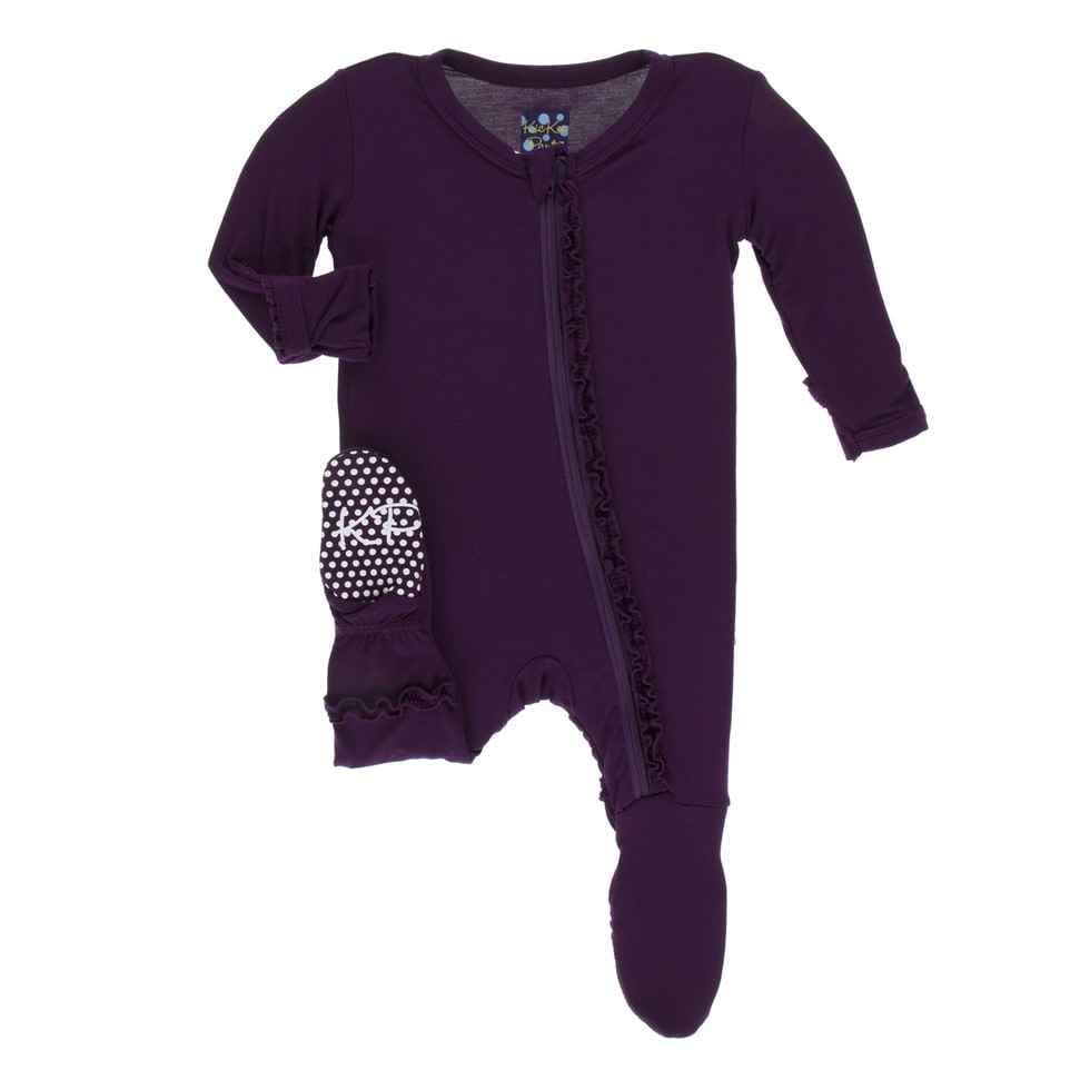 Solid Bamboo Muffin Ruffle Footie with Zipper - Wine Grapes - Image 4