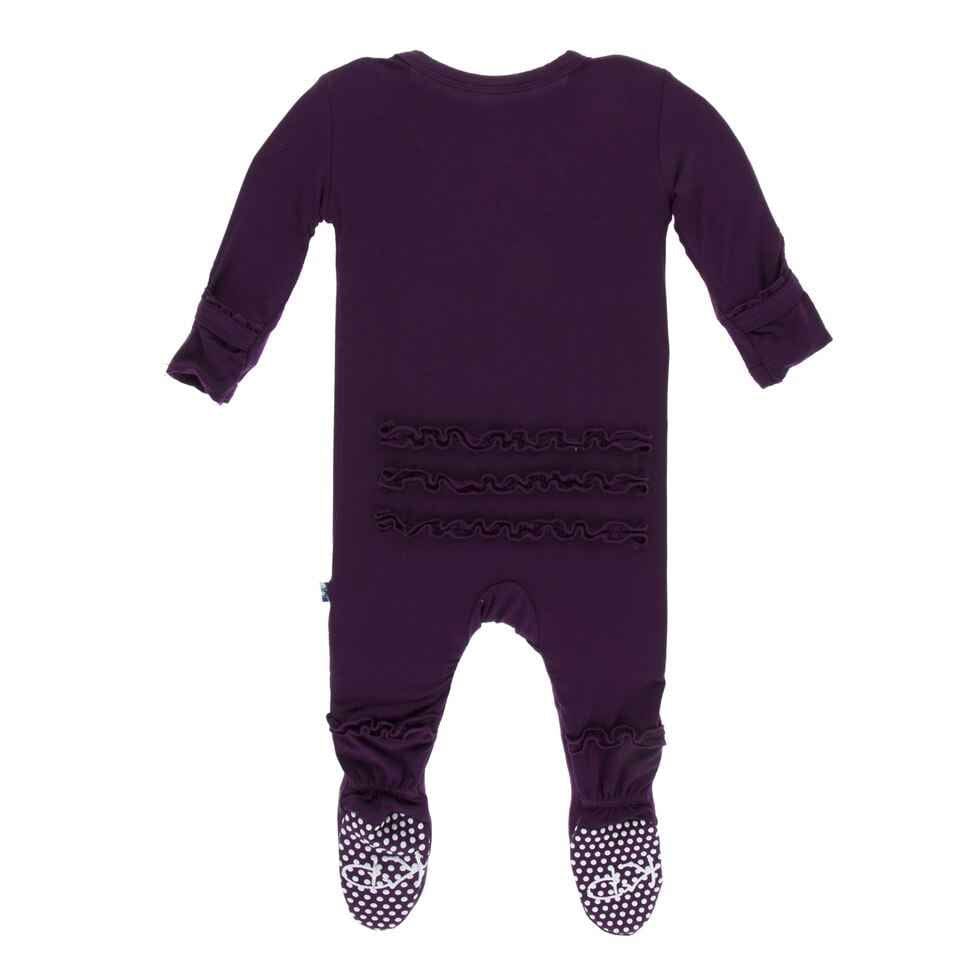 Solid Bamboo Muffin Ruffle Footie with Zipper - Wine Grapes - Image 6