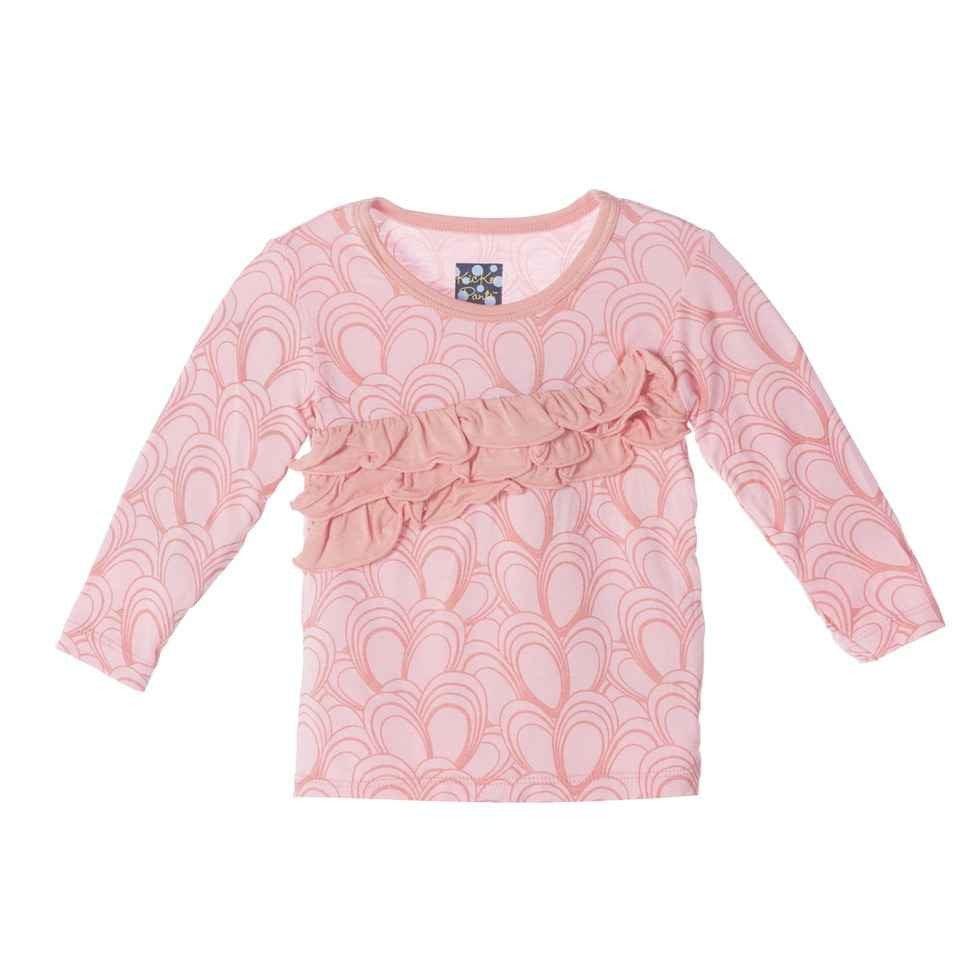 Bamboo Long Sleeve Diagonal Ruffle Tee, Lotus Mussels