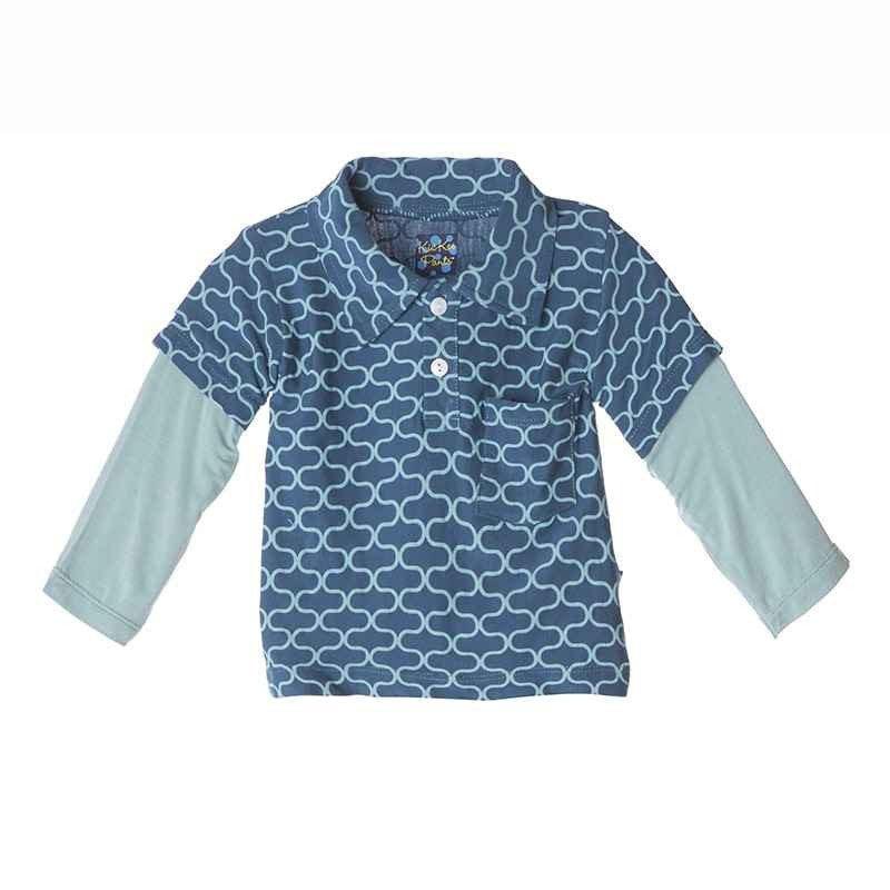 Bamboo Long Sleeve Double Layer Polo Shirt, Jade Lattice - Image 4