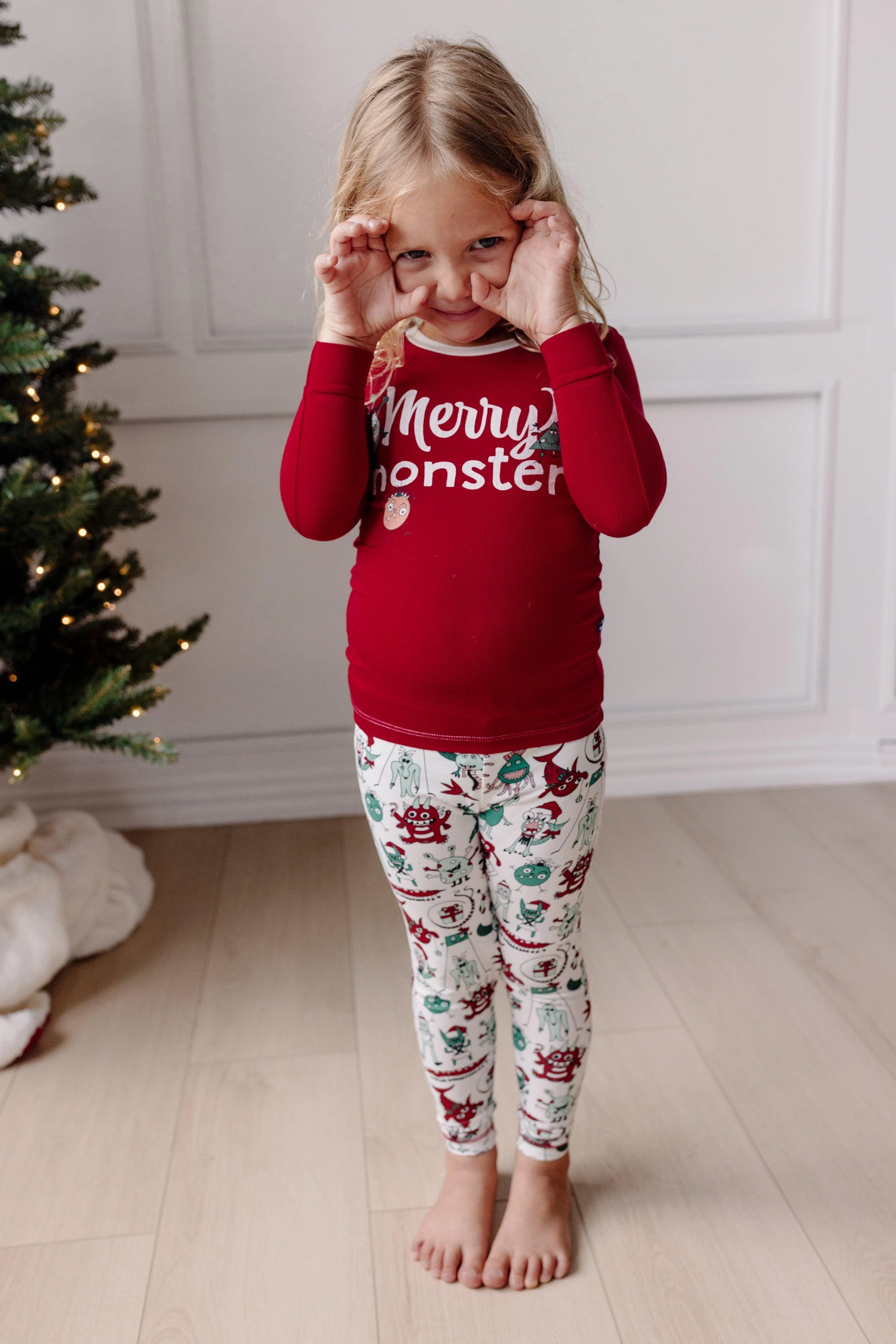 Bamboo Long Sleeve Graphic Tee Pajama Set - Merry Monsters - Image 2