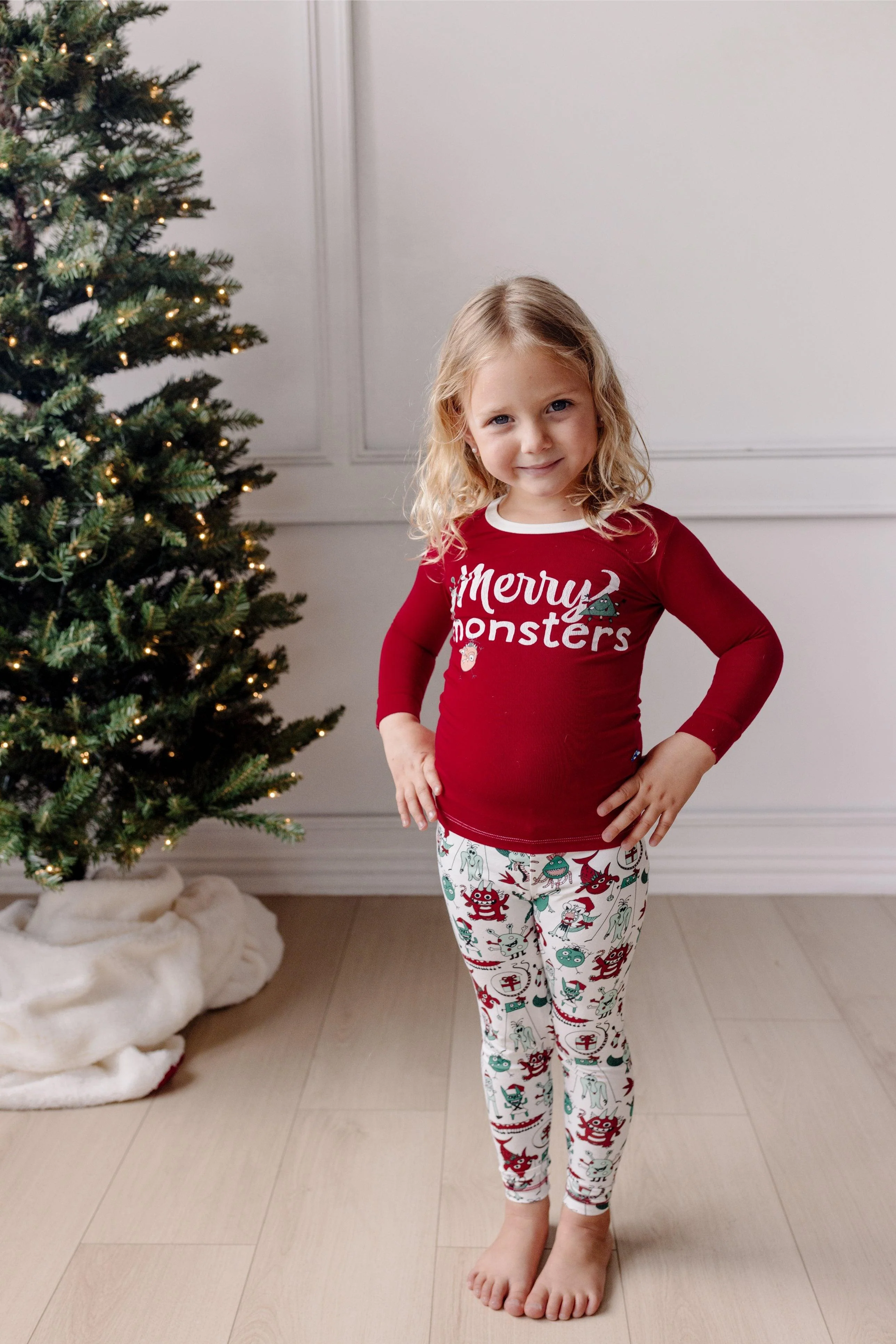 Bamboo Long Sleeve Graphic Tee Pajama Set - Merry Monsters - Image 3