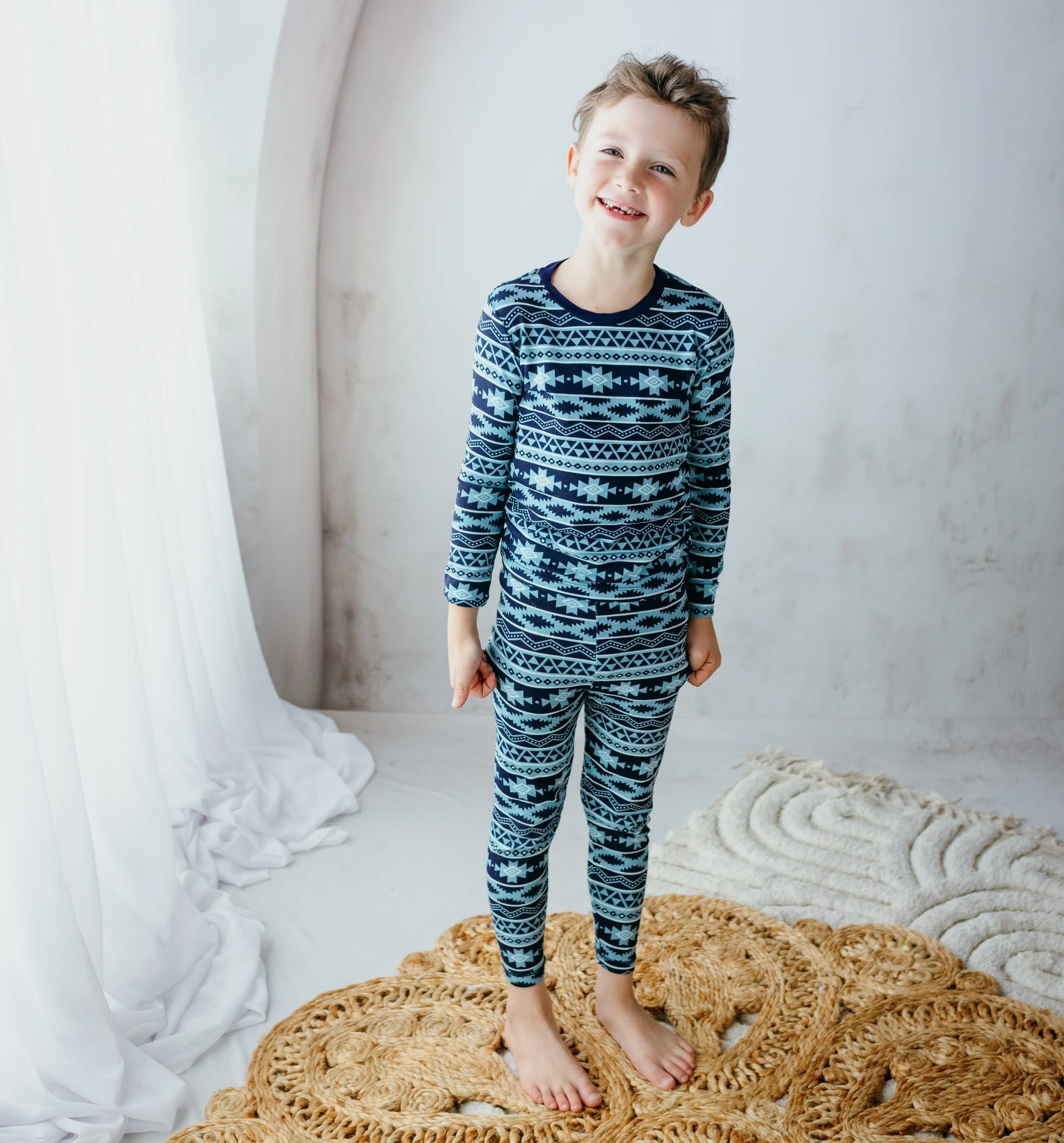 Bamboo Long Sleeve Pajama Set - Peacoat Mayan Print - Image 2
