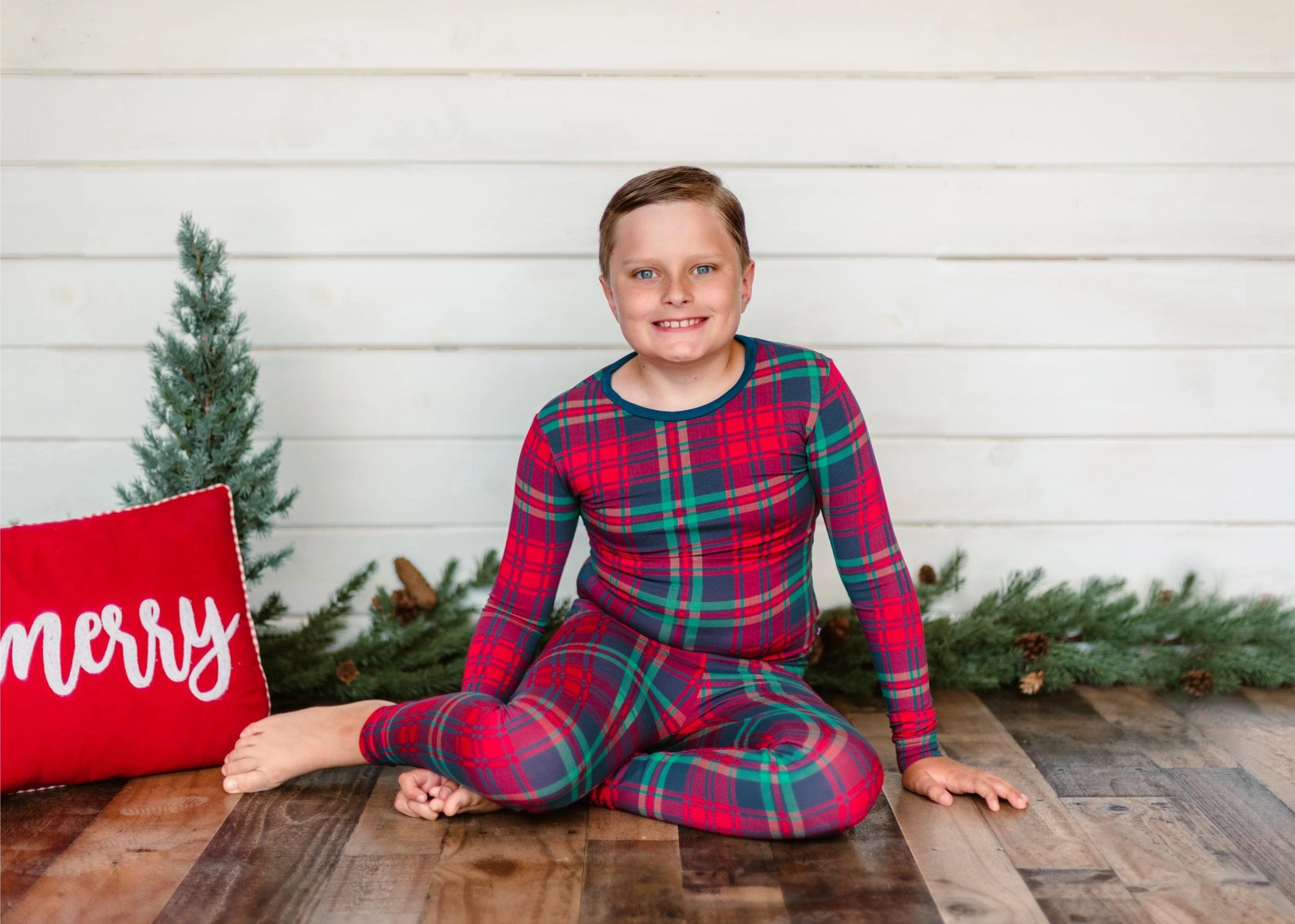 Bamboo Long Sleeve Pajama Set - Peacock Plaid - Image 2