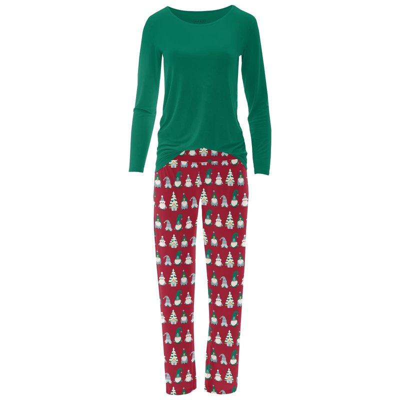 Bamboo Long Sleeve Relaxed Tee & Pajama Pants Set - Crimson Gnomes