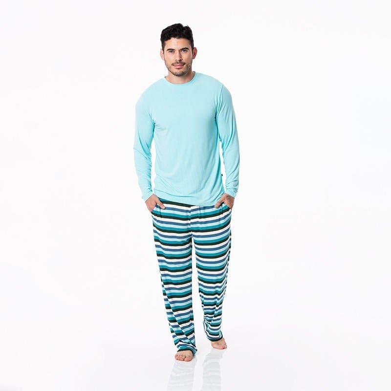 Men's Print Bamboo Long Sleeve Pajama Set - Ice Multi Stripe - Image 2