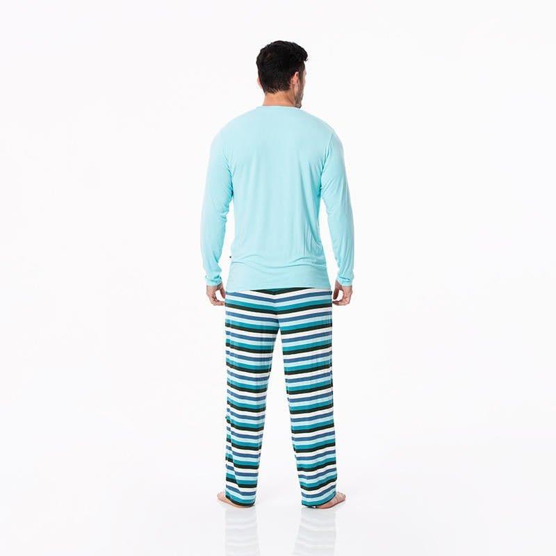 Men's Print Bamboo Long Sleeve Pajama Set - Ice Multi Stripe - Image 3