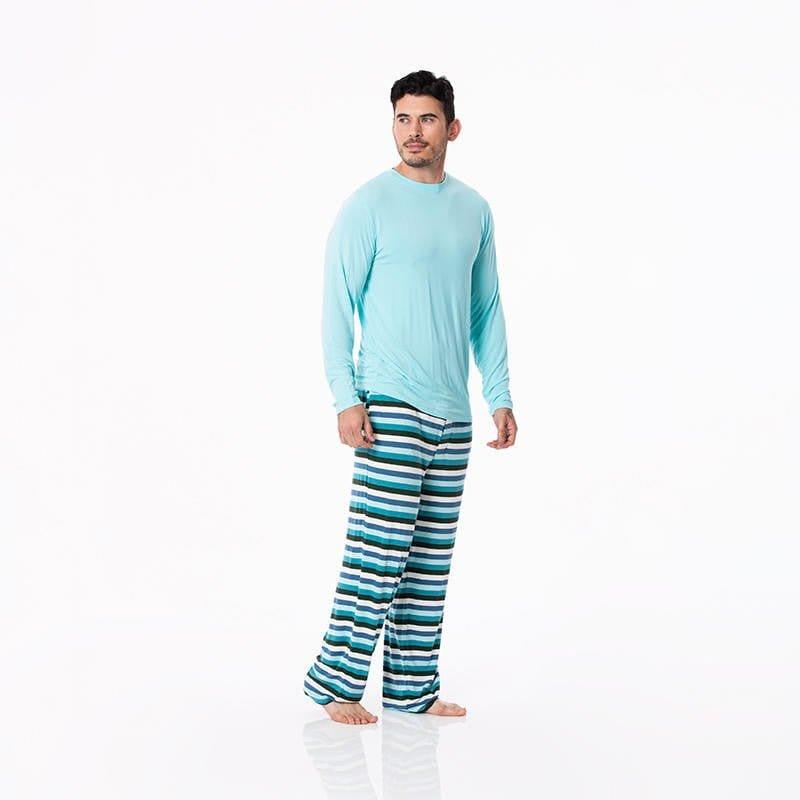 Men's Print Bamboo Long Sleeve Pajama Set - Ice Multi Stripe - Image 4
