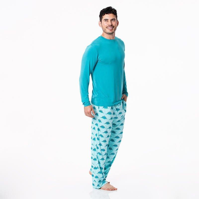 Men's Print Bamboo Long Sleeve Pajama Set - Iceberg Menorahsaurus - Image 3