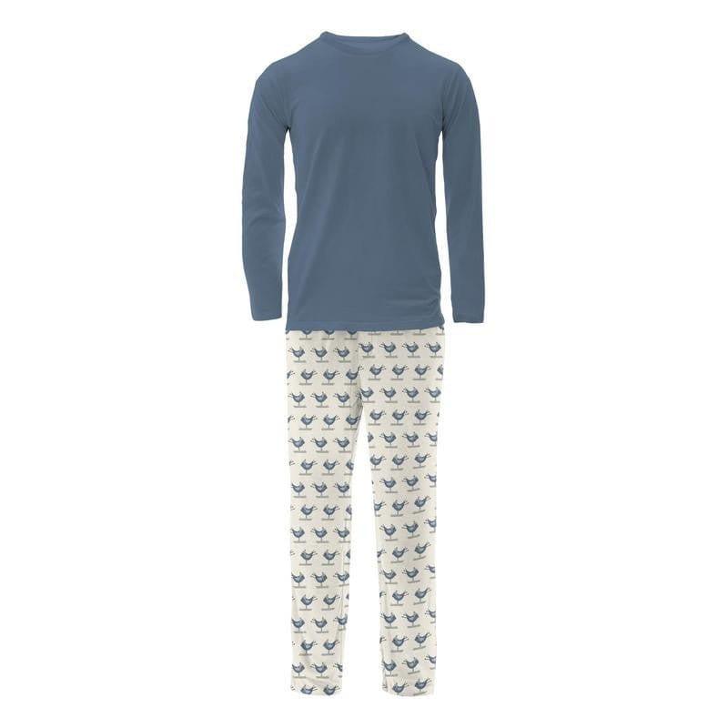 Men's Print Bamboo Long Sleeve Pajama Set - Natural Ski Birds
