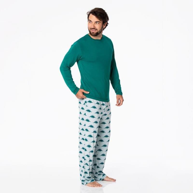 Men's Print Bamboo Long Sleeve Pajama Set - Pearl Blue Menorahsaurus - Image 2