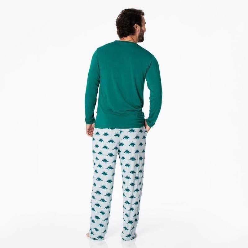 Men's Print Bamboo Long Sleeve Pajama Set - Pearl Blue Menorahsaurus - Image 3